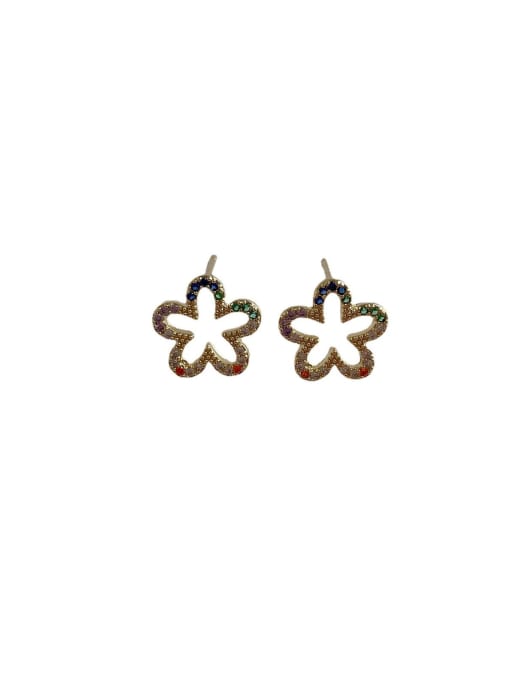 E333 Flower Earrings Brass Cubic Zirconia Flower Dainty Stud Earring