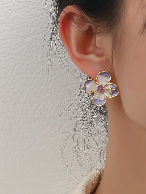 HYACINTH Brass Enamel Flower Trend Stud Earring 1