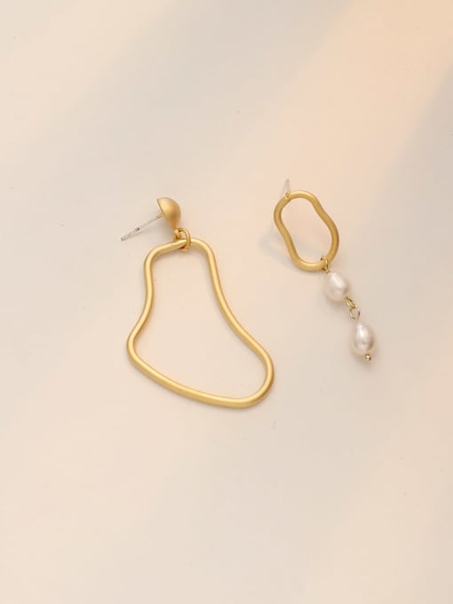 matte gold Copper Freshwater Pearl Geometric Minimalist Drop Trend Korean Fashion Earring