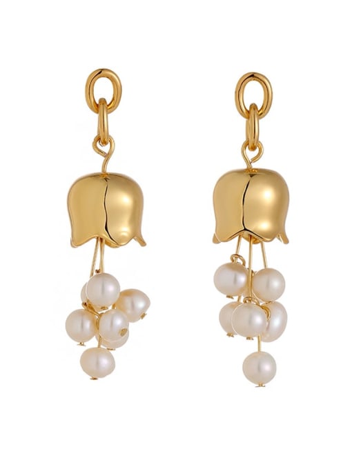 golden Brass Imitation Pearl Bell Minimalist Drop Earring