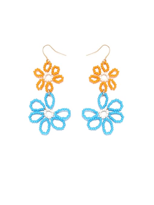 Blue and Yellow Ear Needle Brass Glass beads Multi Color Flower Minimalist Clip Earring