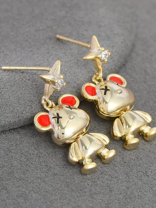 Gold ED65593 Brass Enamel Bear Cute Drop Earring
