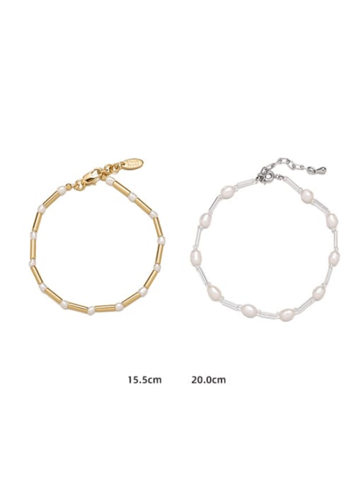 Five Color Brass Freshwater Pearl Geometric Minimalist Link Bracelet 0