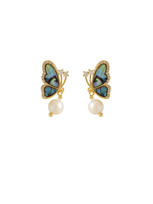 18K gold Brass Shell Butterfly Minimalist Drop Earring