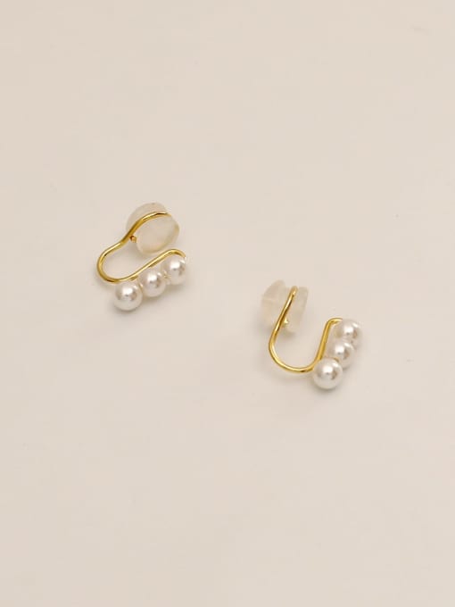 14k Gold Brass Imitation Pearl Geometric Minimalist Clip Trend Korean Fashion Earring