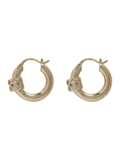 HYACINTH Brass Cubic Zirconia Geometric Vintage Huggie Earring