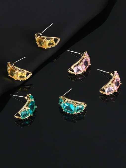 OUOU Brass Cubic Zirconia Geometric Luxury Stud Earring 0