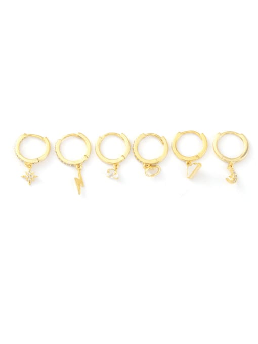 Gold E863 Brass Cubic Zirconia Asymmetrical   Geometric Minimalist Huggie Earring