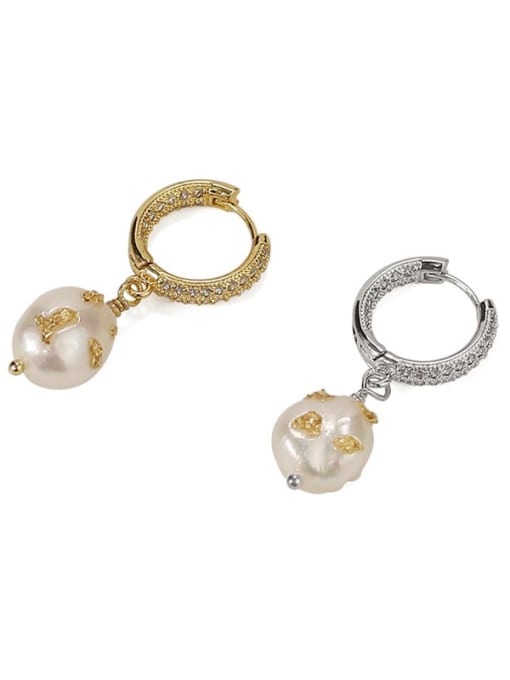 ACCA Brass Freshwater Pearl Geometric Vintage Huggie Earring 3