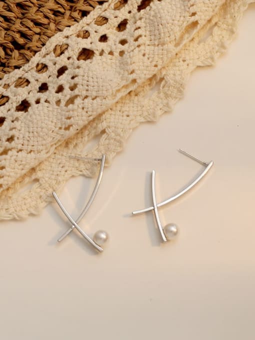 HYACINTH Copper Imitation Pearl Cross Minimalist Stud Trend Korean Fashion Earring 3