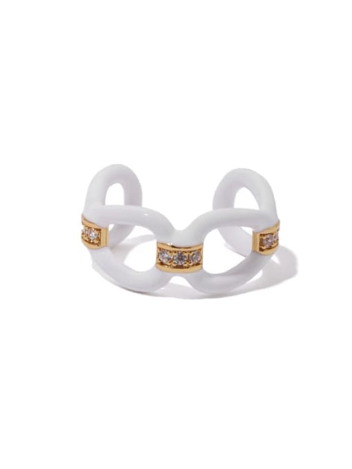 Cream oil dripping ring Brass Enamel Cubic Zirconia Geometric Minimalist Band Ring