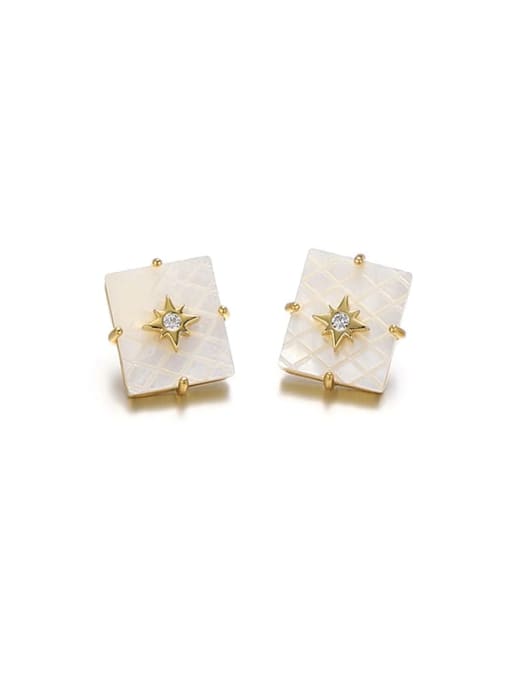 Square earrings Brass Shell Geometric Minimalist Stud Earring