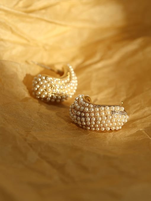 HYACINTH Brass Imitation Pearl Geometric Vintage Stud Trend Korean Fashion Earring 4