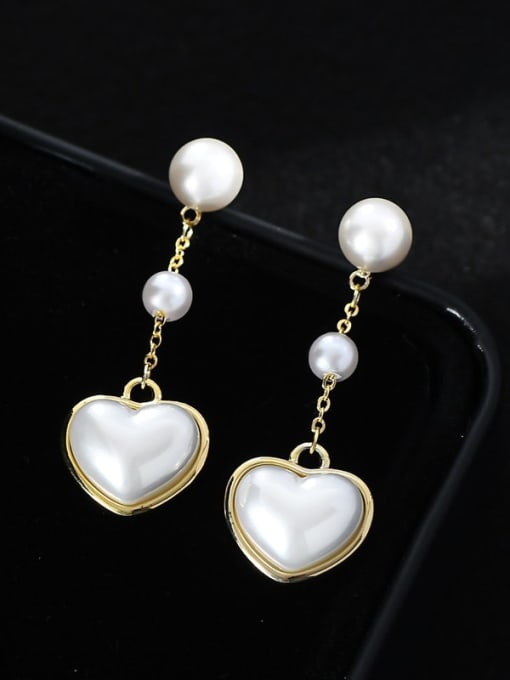 YOUH Brass Imitation Pearl Heart Minimalist Drop Earring 1