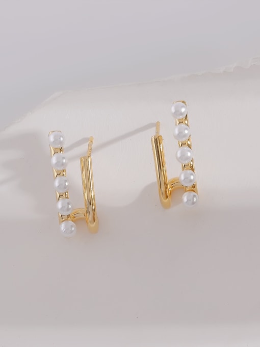18k gold Brass Imitation Pearl Geometric Minimalist Stud Earring