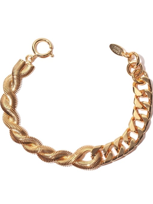 Gold Bracelet Brass Enamel Geometric Minimalist Link Bracelet