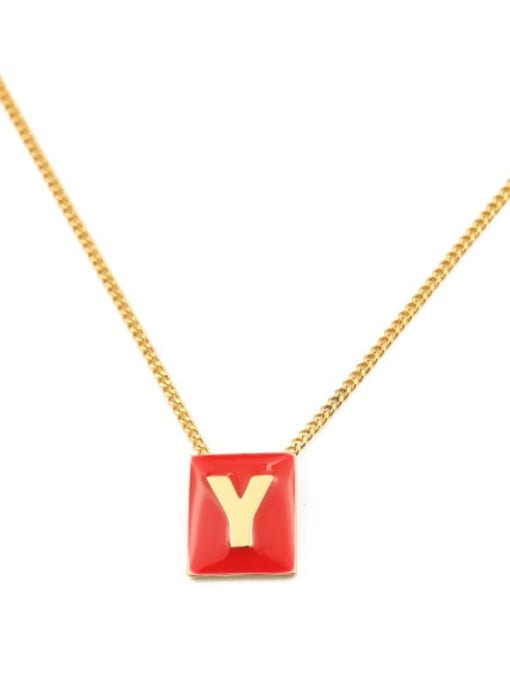 Red y Brass Enamel  Minimalist 26 English letters pendant Necklace