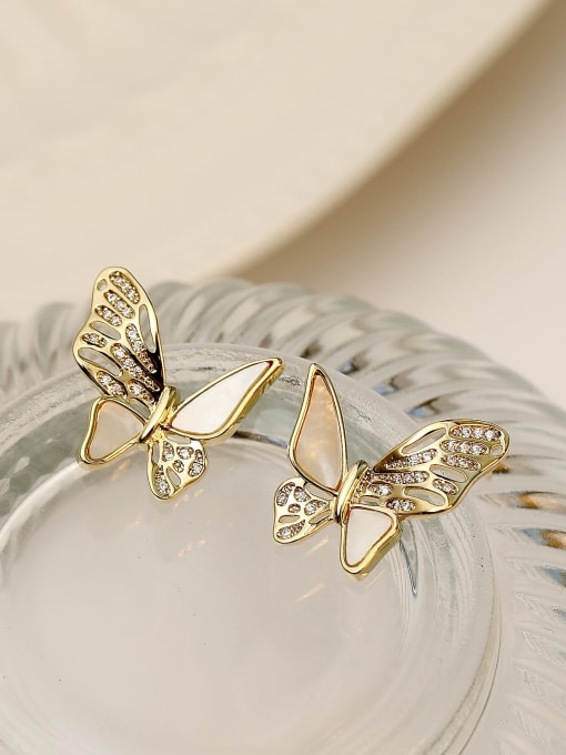 14k Gold Brass Shell Butterfly Cute Stud Trend Korean Fashion Earring