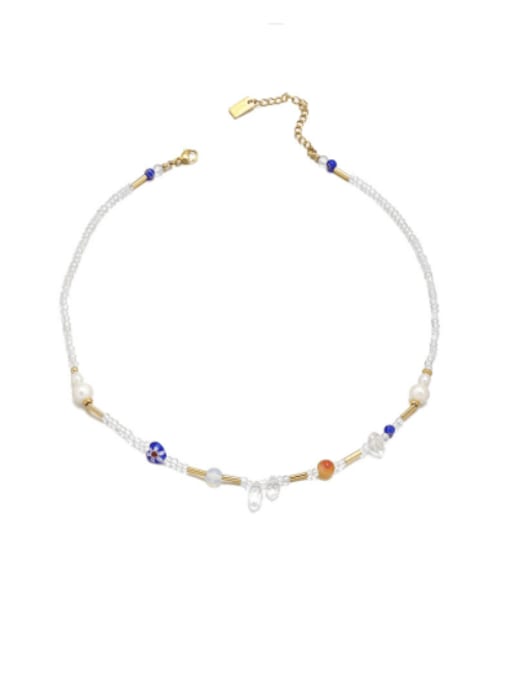 Five Color Titanium Steel Glass beads Geometric Minimalist Beaded Necklace