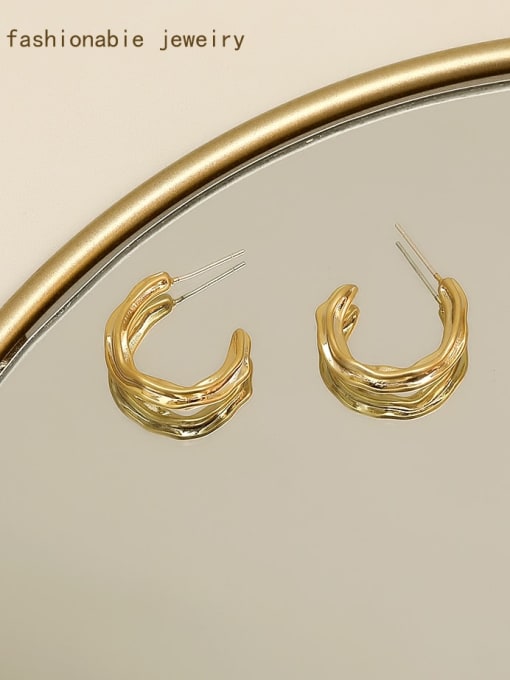 golden Brass Smooth Irregular Minimalist Stud Trend Korean Fashion Earring