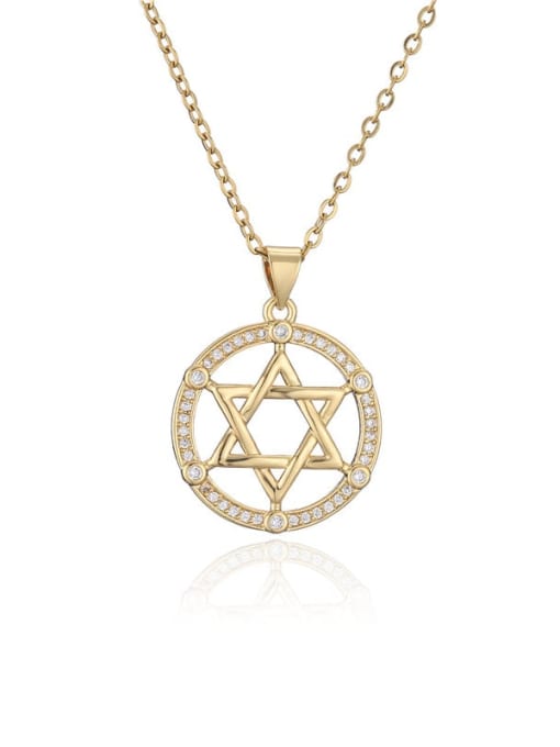 20485 Brass Cubic Zirconia  Vintage Five-pointed star Pendant Necklace