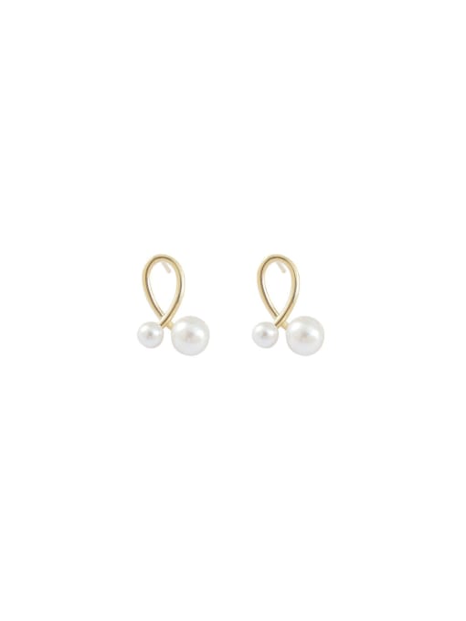 YOUH Brass Imitation Pearl Geometric Dainty Stud Earring