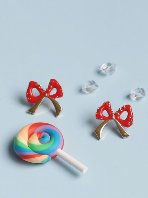 Five Color Alloy Enamel Bowknot Cute Stud Earring 0