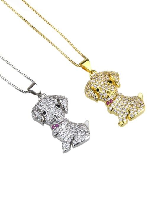 renchi Brass Cubic Zirconia Dog Cute Necklace 0