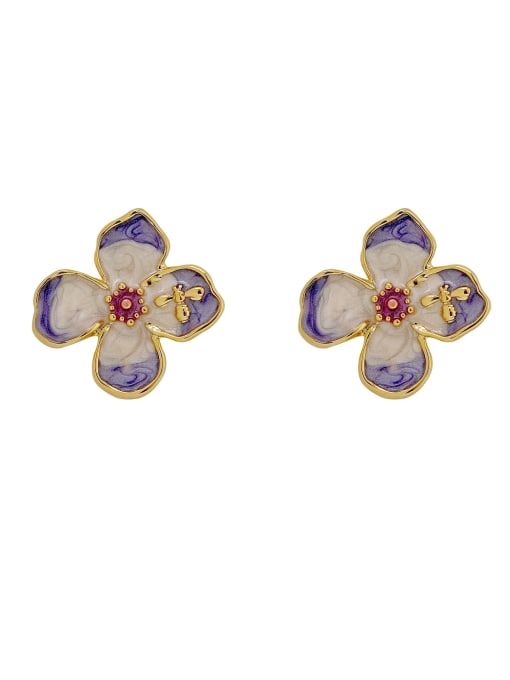 HYACINTH Brass Enamel Flower Minimalist Stud Earring 2