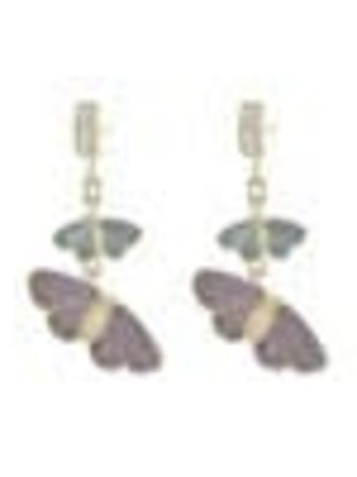 Golden Purple E1072 Brass Cubic Zirconia Butterfly Dainty Drop Earring