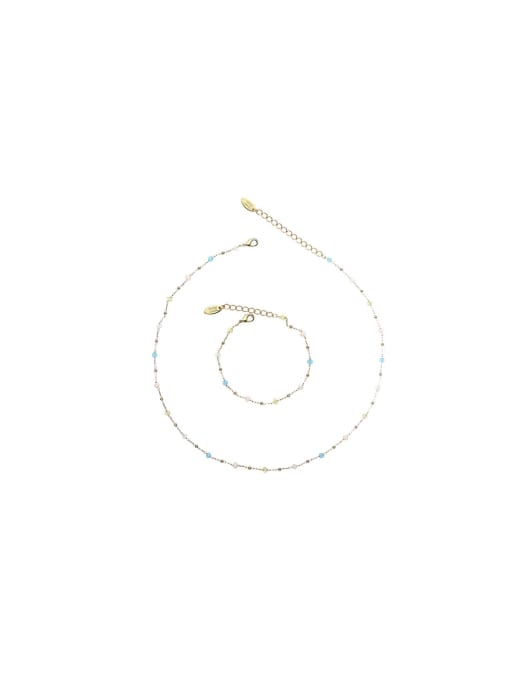TINGS Dainty Geometric Brass Natural Stone Bracelet and Necklace Set 0