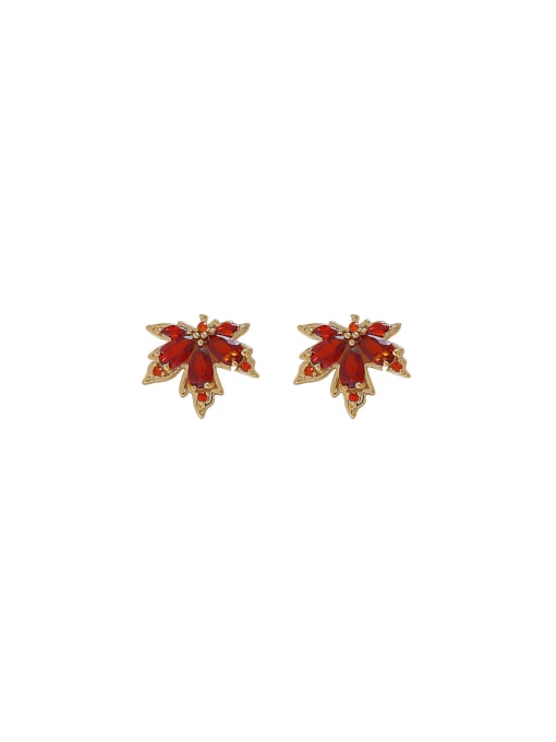 HYACINTH Brass Cubic Zirconia Leaf Dainty Stud Earring 0