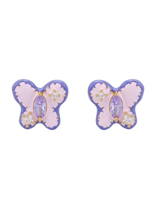 Five Color Brass Multi Color Enamel Butterfly Cute Stud Earring 4
