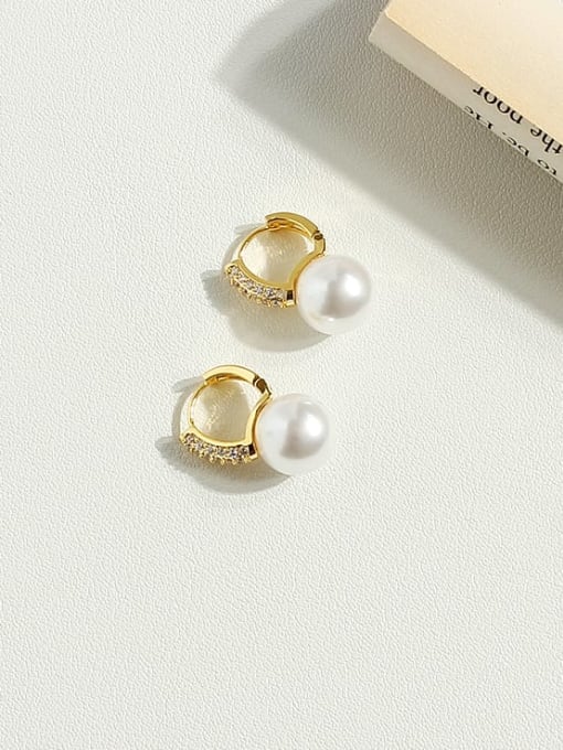 HYACINTH Copper Imitation Pearl Geometric Minimalist Huggie Trend Korean Fashion Earring 2