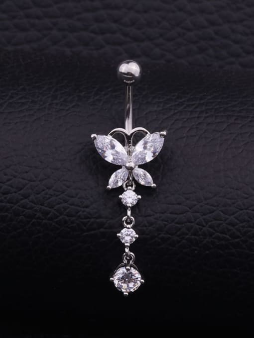 Section D (Single) Stainless steel Cubic Zirconia Water Drop Hip Hop Belly Rings & Belly Bars