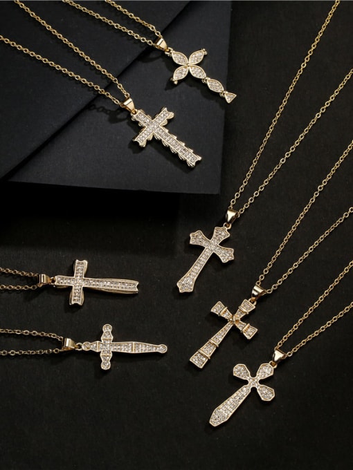 AOG Brass Cubic Zirconia Vintage Cross  Pendant Necklace 2