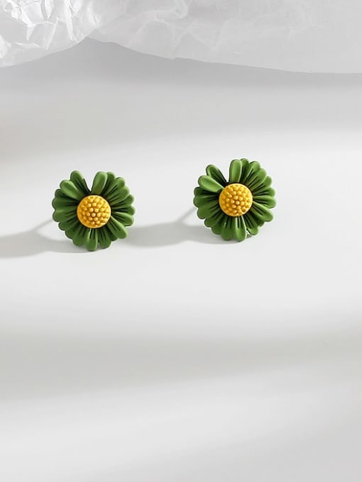 green Copper Enamel Geometric Cute Flowers  Stud Trend Korean Fashion Earring