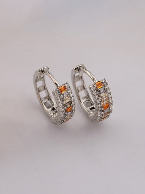 44647 Brass Cubic Zirconia Geometric Hip Hop Huggie Earring