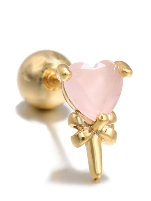 Peach heart gold Brass Cubic Zirconia Irregular Trend Single Earring(Single+Only One)
