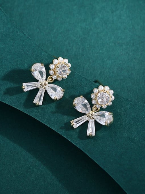 Gold ED00551 Brass Cubic Zirconia Bowknot Dainty Stud Earring
