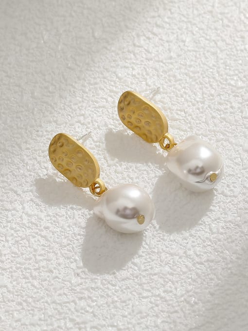 Dumb gold Brass Freshwater Pearl Geometric Vintage Drop Earring