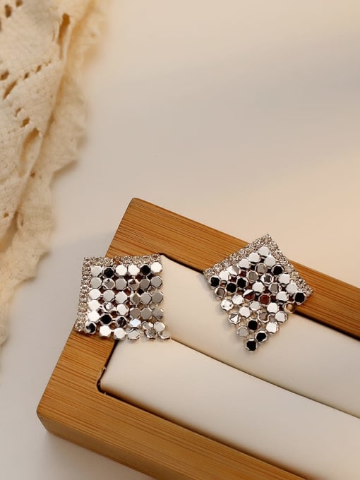 HYACINTH Copper Rhinestone Metal sequined Geometric Minimalist Stud Trend Korean Fashion Earring 3