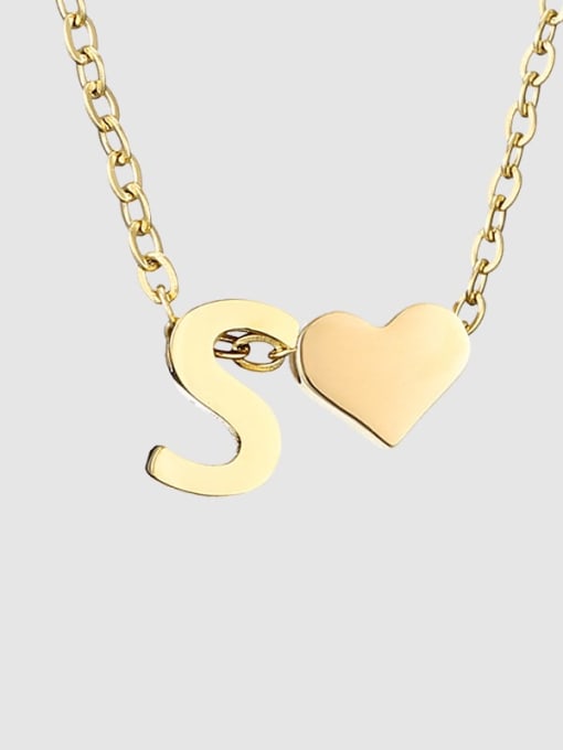 S 14K Gold Stainless steel Letter Minimalist  Heart Pendant Necklace