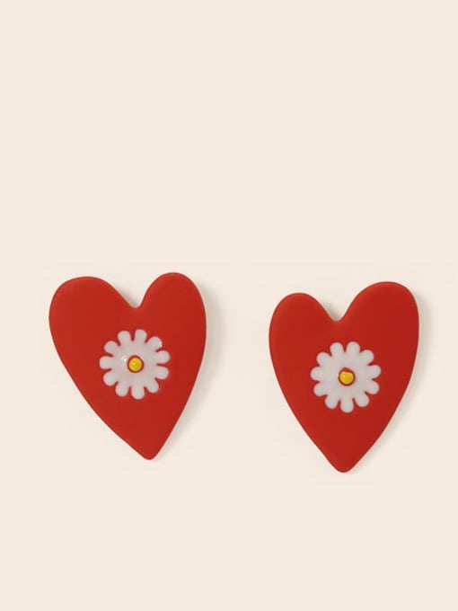 Red and white Alloy Enamel Heart Cute Stud Earring