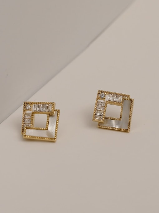 14K gold shell Brass Shell Geometric Minimalist Stud Trend Korean Fashion Earring