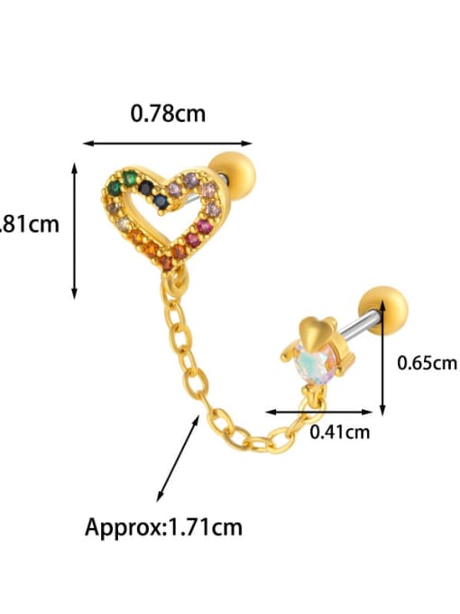 4  # Gold --Single Brass Cubic Zirconia Heart Chain Tassel Minimalist Single Earring