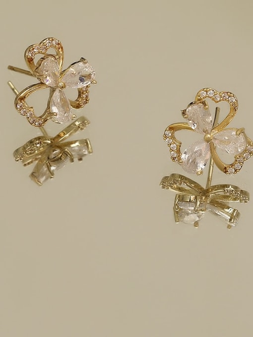 14K  gold Copper Cubic Zirconia Flower Minimalist Stud Trend Korean Fashion Earring