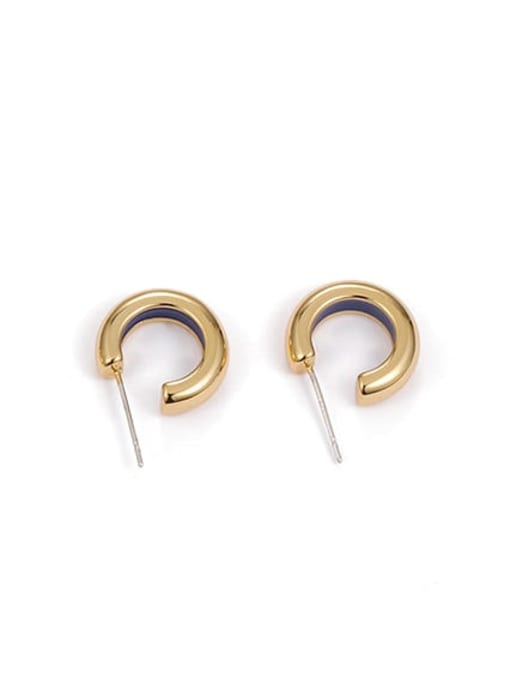 Blue oil dripping Earrings Brass Enamel Irregular Minimalist Stud Earring