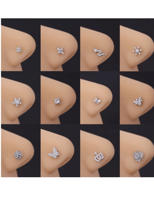 HISON Stainless steel Cubic Zirconia Crown Hip Hop Nose Studs 2