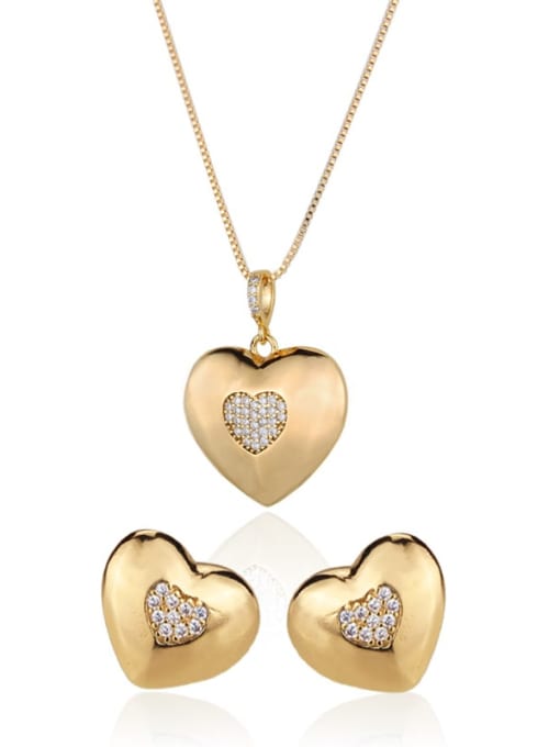 renchi Brass Heart Cubic Zirconia Earring and Necklace Set 0